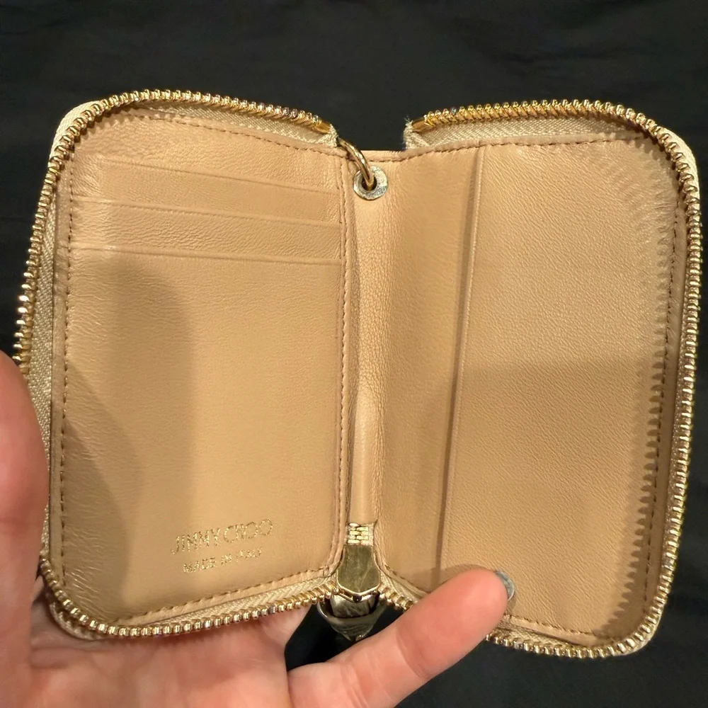 Jimmy Choo Gold Metallic Star Studded Key Holder Wallet with COA
